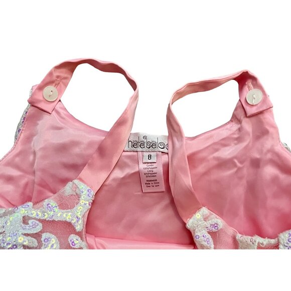 $140 Halabaloo 8 Dress Pink Satin White Tulle Sequins Party Wedding Guest Party - Picture 5 of 6